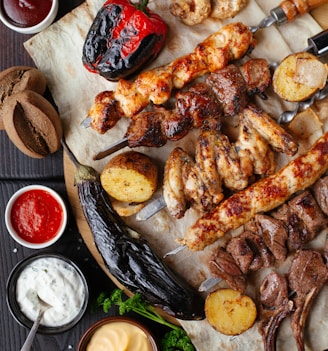 grilled meat and vegetable on the table