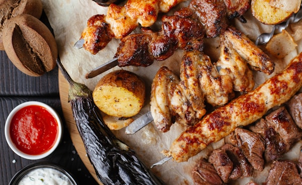 grilled meat and vegetable on the table