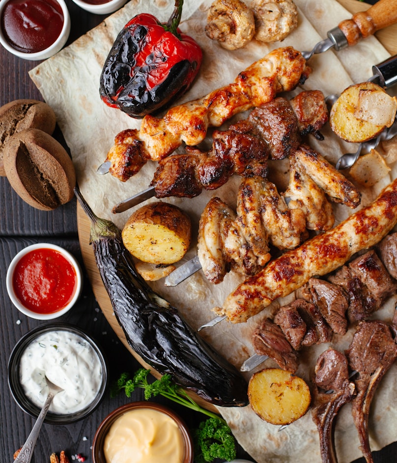 grilled meat and vegetable on the table