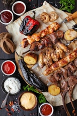 grilled meat and vegetable on the table