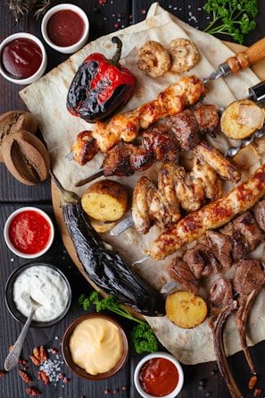 grilled meat and vegetable on the table