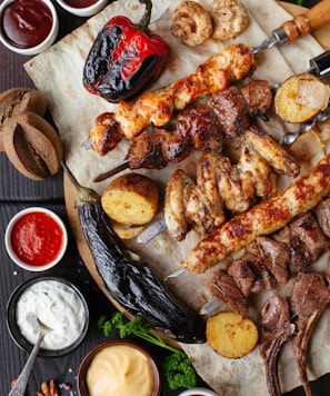 grilled meat and vegetable on the table