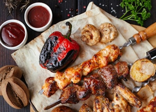 grilled meat and vegetable on the table