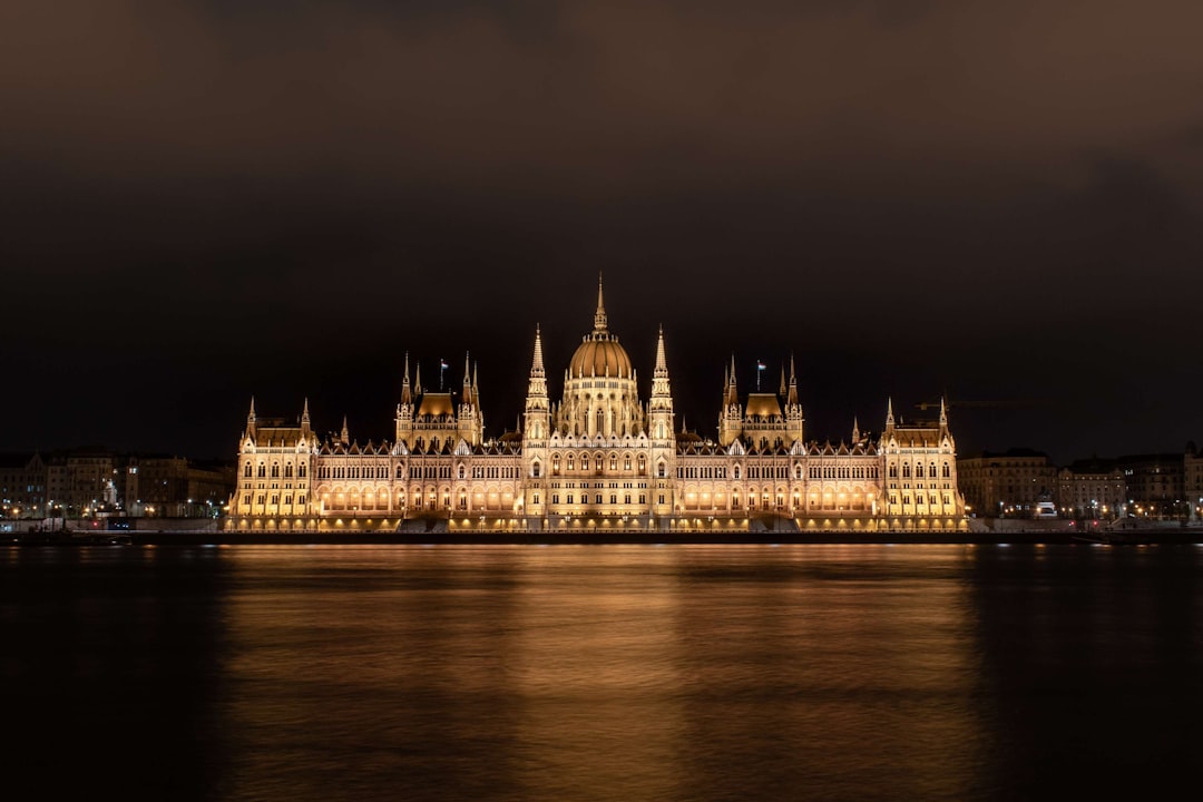 Hungarian Parliament building at night,