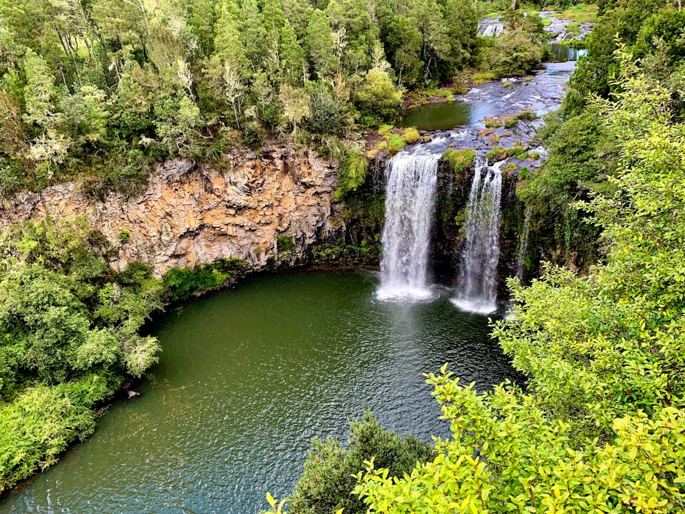 bird's eye view of water falls