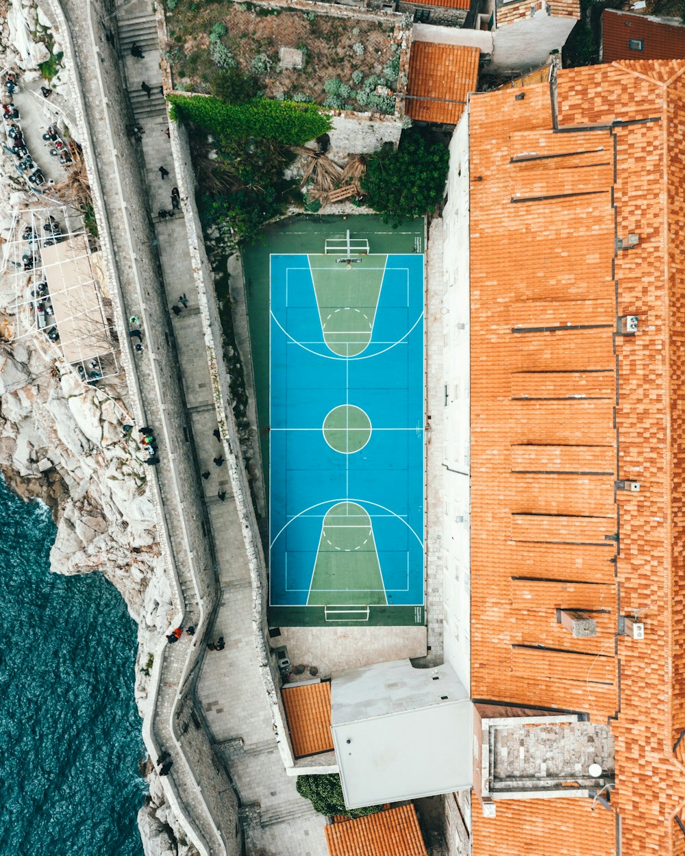 bird's-eye photography of basketball system