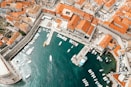 aerial photography of boats on pier and city