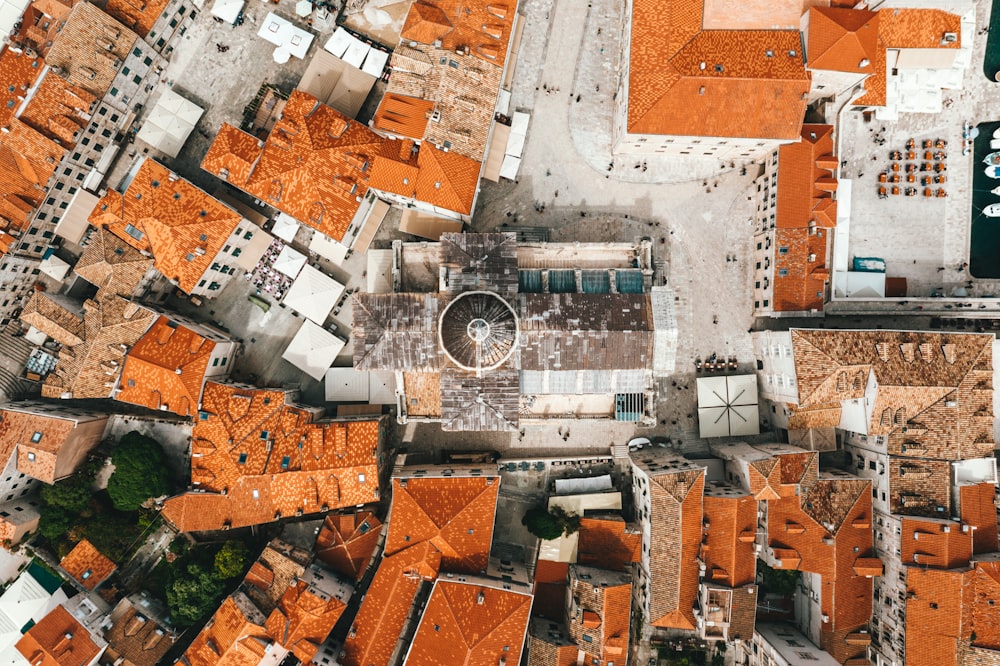 aerial view of houses with cathedral