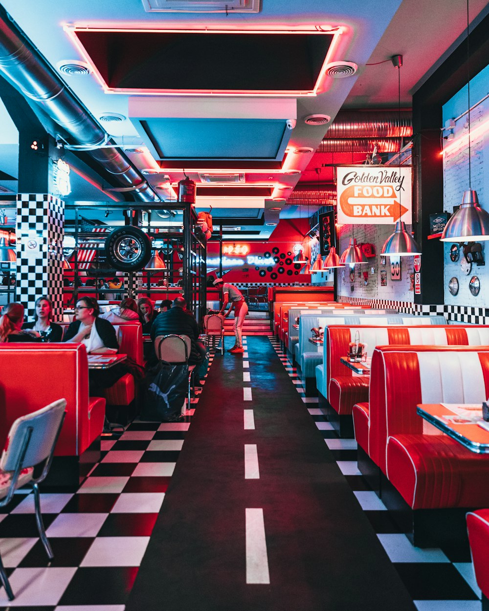 Red Leather Padded Benches In Diner Photo Free Chair Image On