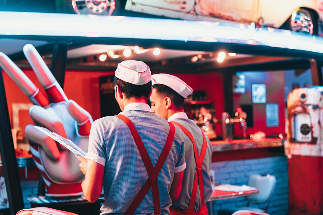 two male crews at the diner,