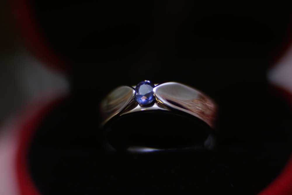 silver and purple gemstone ring