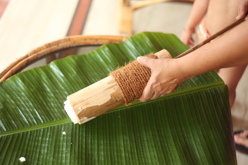 person holding bamboo