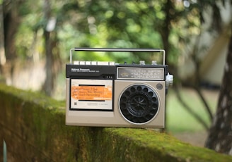 beige and black radio