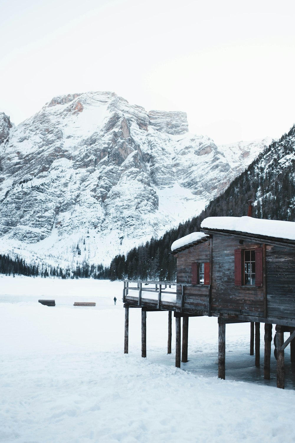 brown wooden house in front of mountain