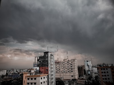 city buildings view weather teams background