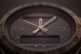 Close-up of a sleek premium watch with a digital interface overlay.