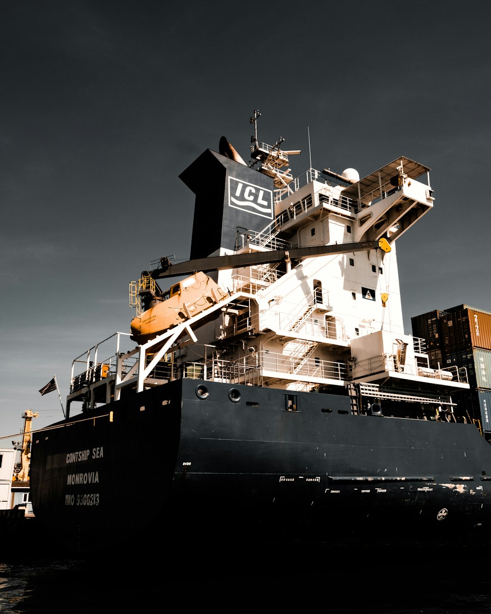 black ICL cargo ship