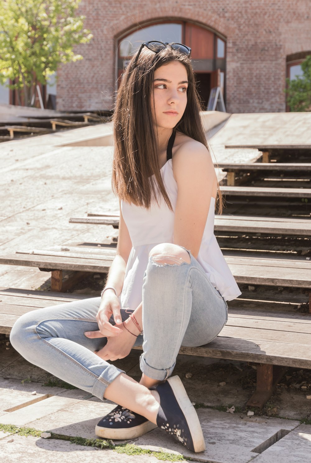 woman sitting on bench