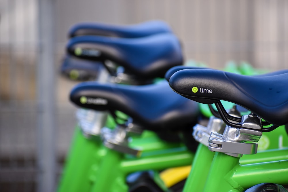 Lime bicycle parked on street