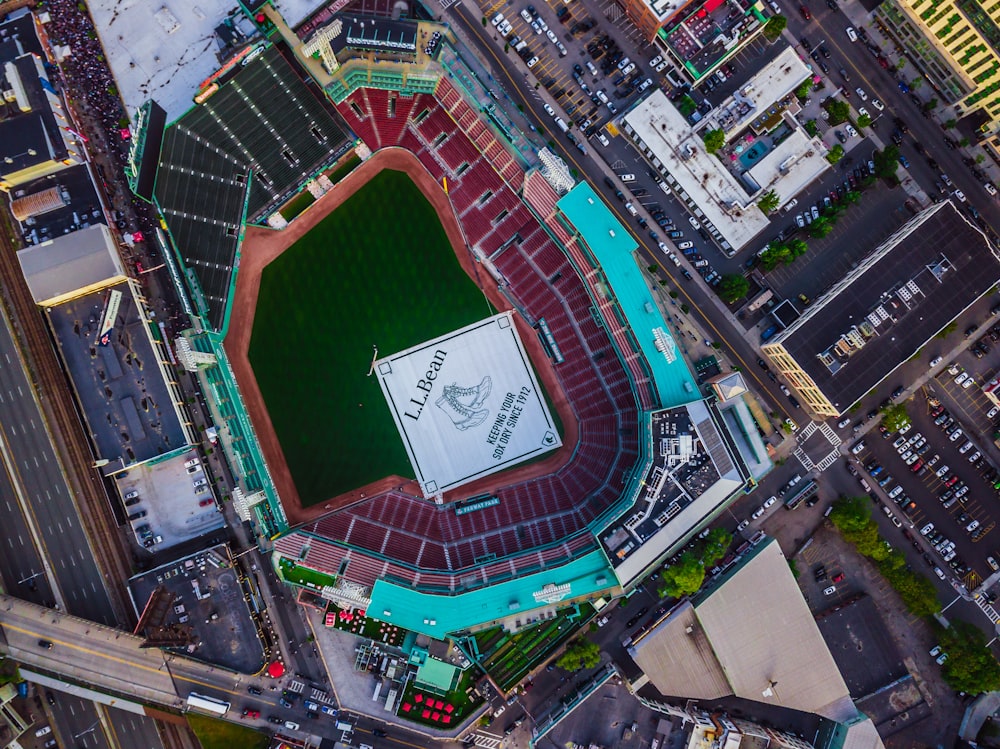 aerial photography of stadium and buildings