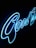 Blue neon lights spell out the word 'Good' against a dark background, with a sleek and modern design.