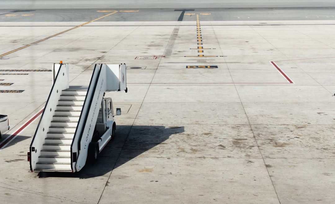 white metal airplane stair,