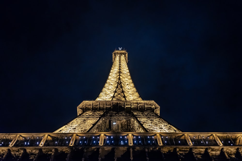 low angle photography of Eiffel tower during nighttime