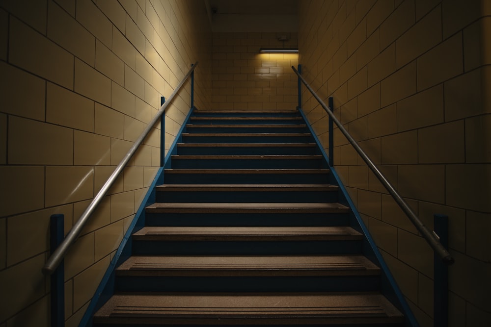 brown and blue stairs