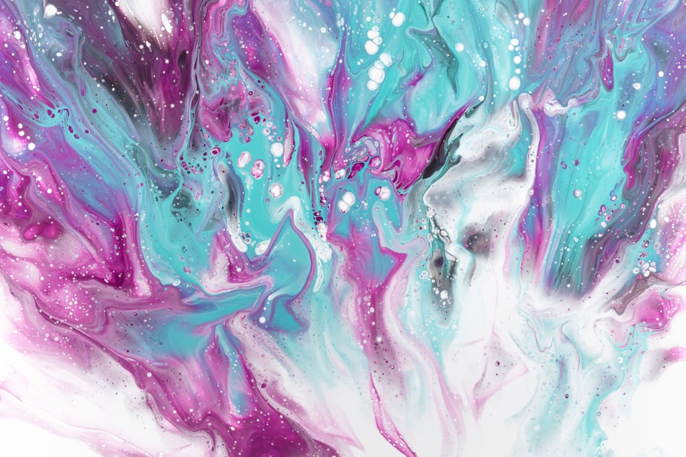 a painting of blue, purple, and white swirls