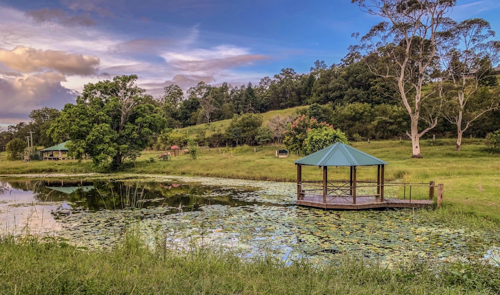 gazebo near pond