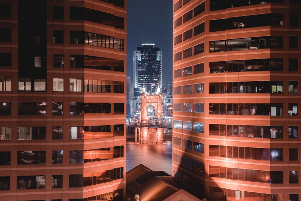 lighted buildings