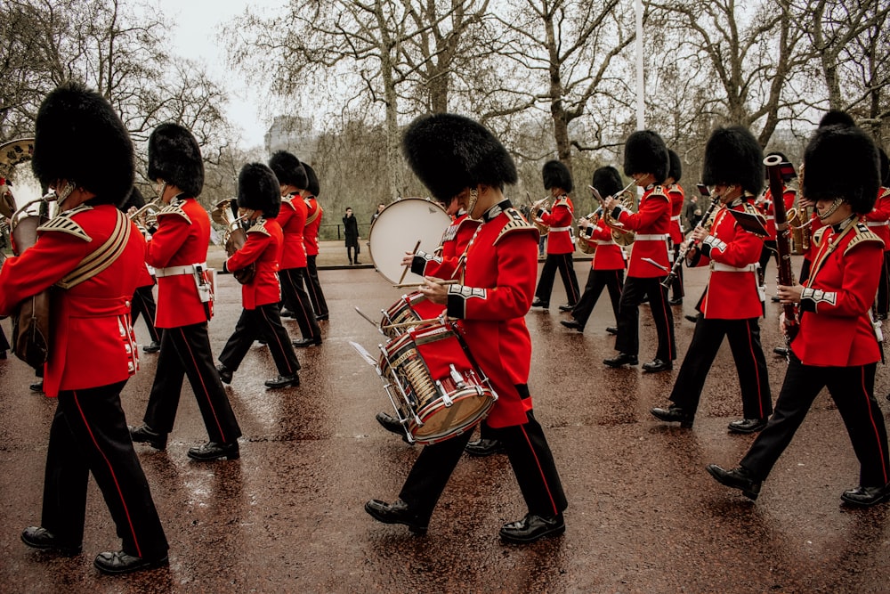 marching band playing on the road