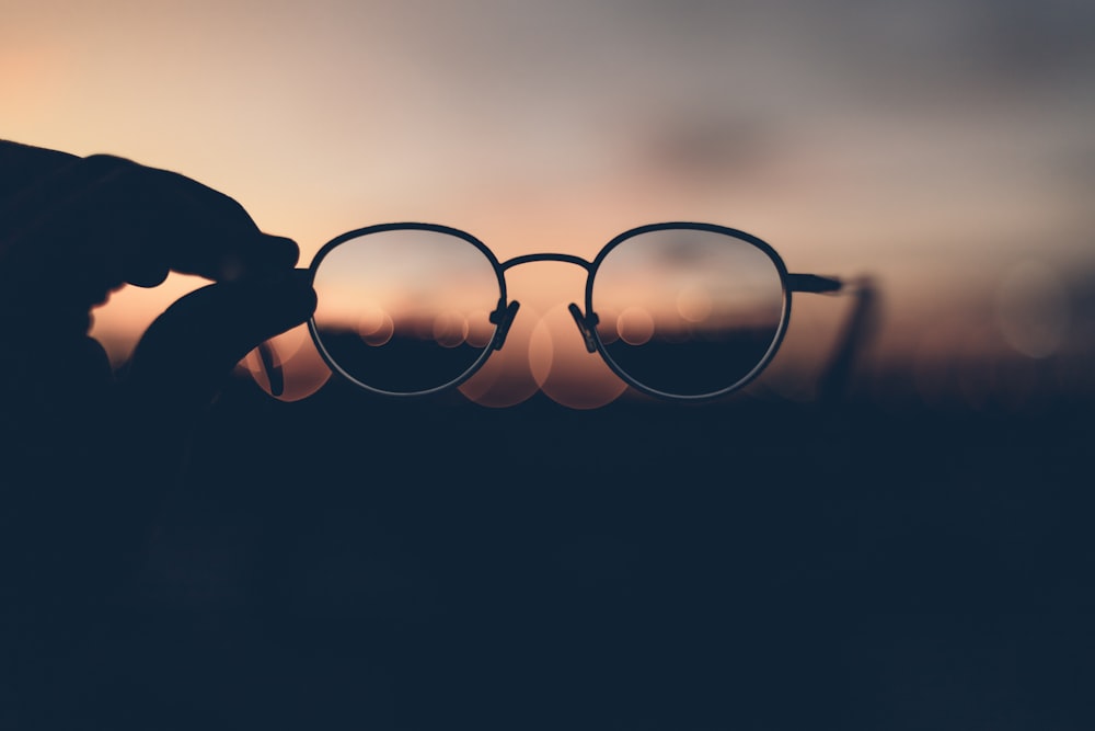 gray framed eyeglasses