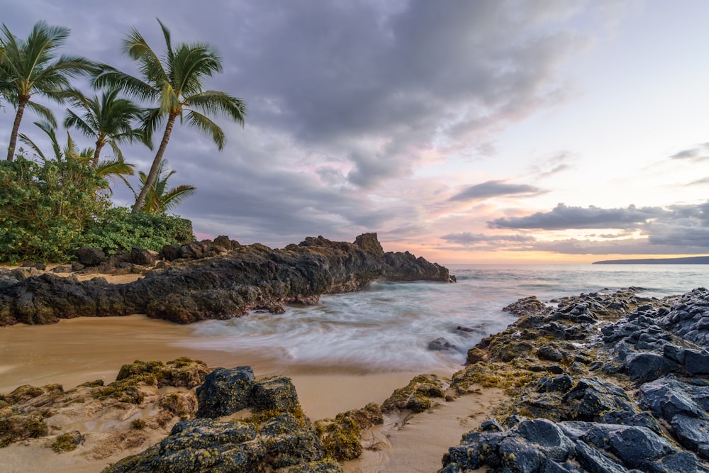 long exposure photography of seaside