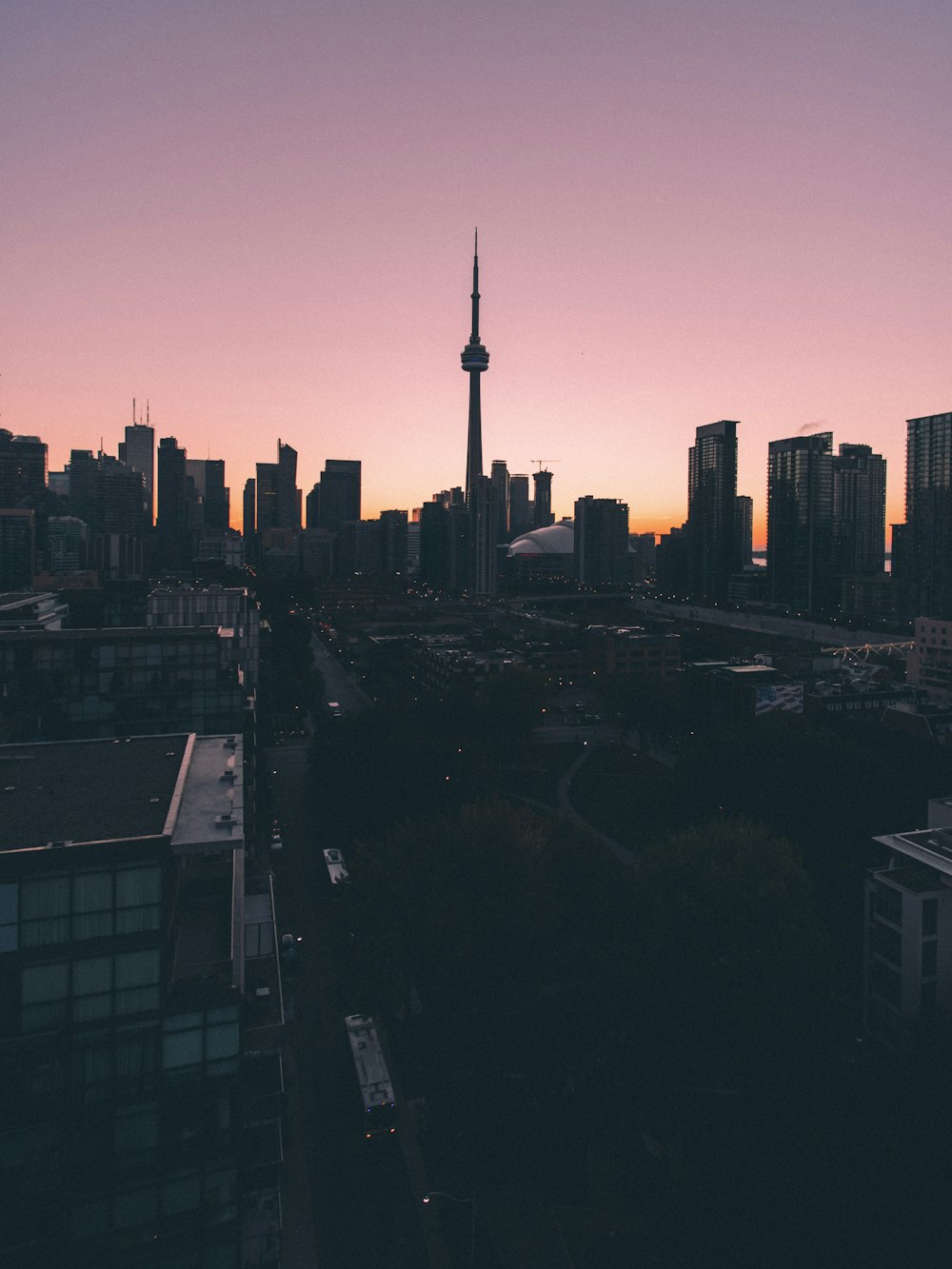 silhouette of buildings during golden hour