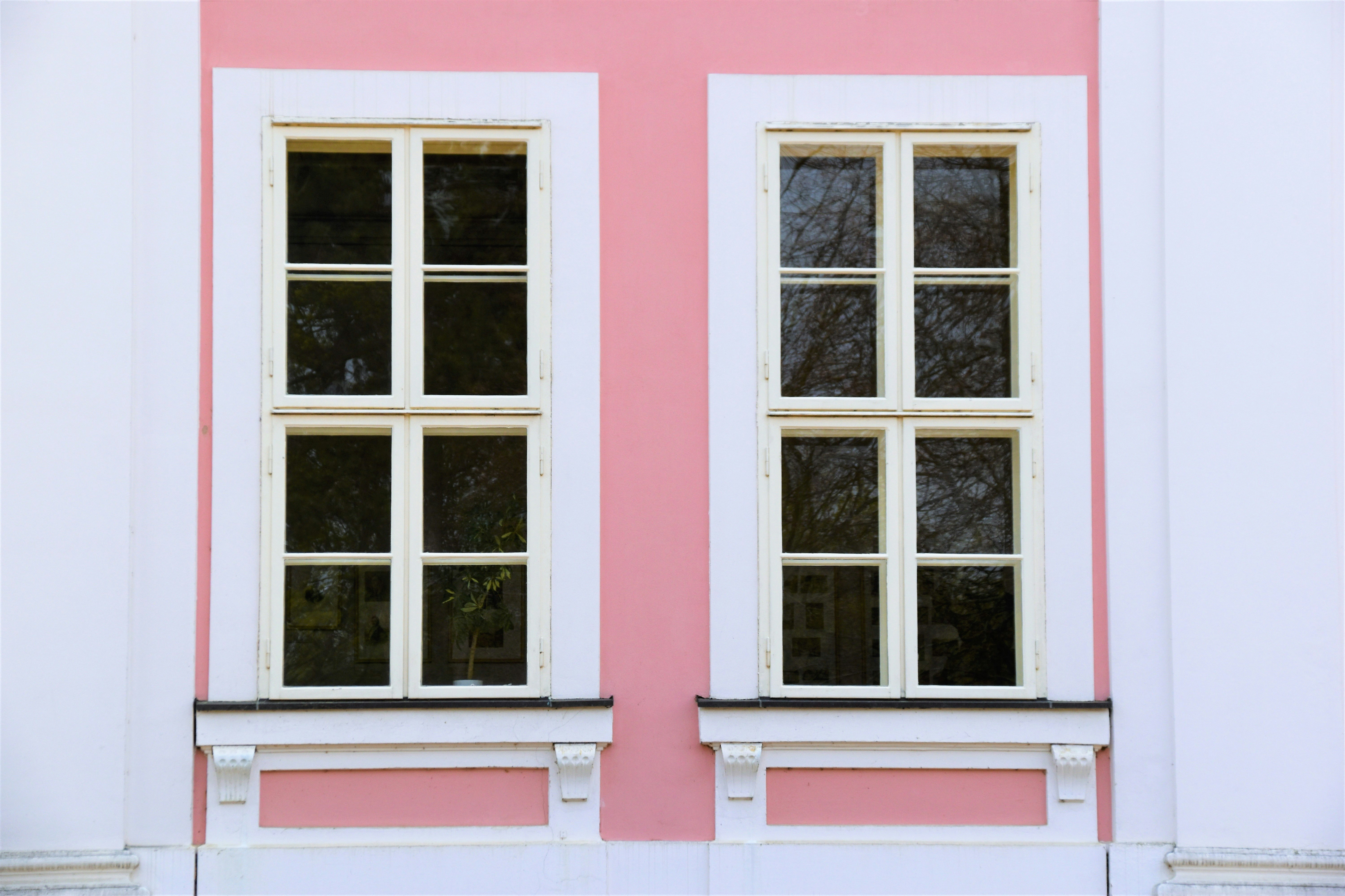 pink and white framed glass window