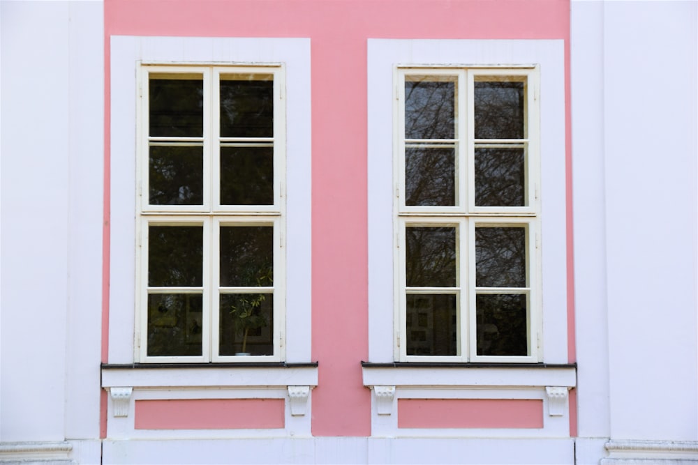 pink and white framed glass window