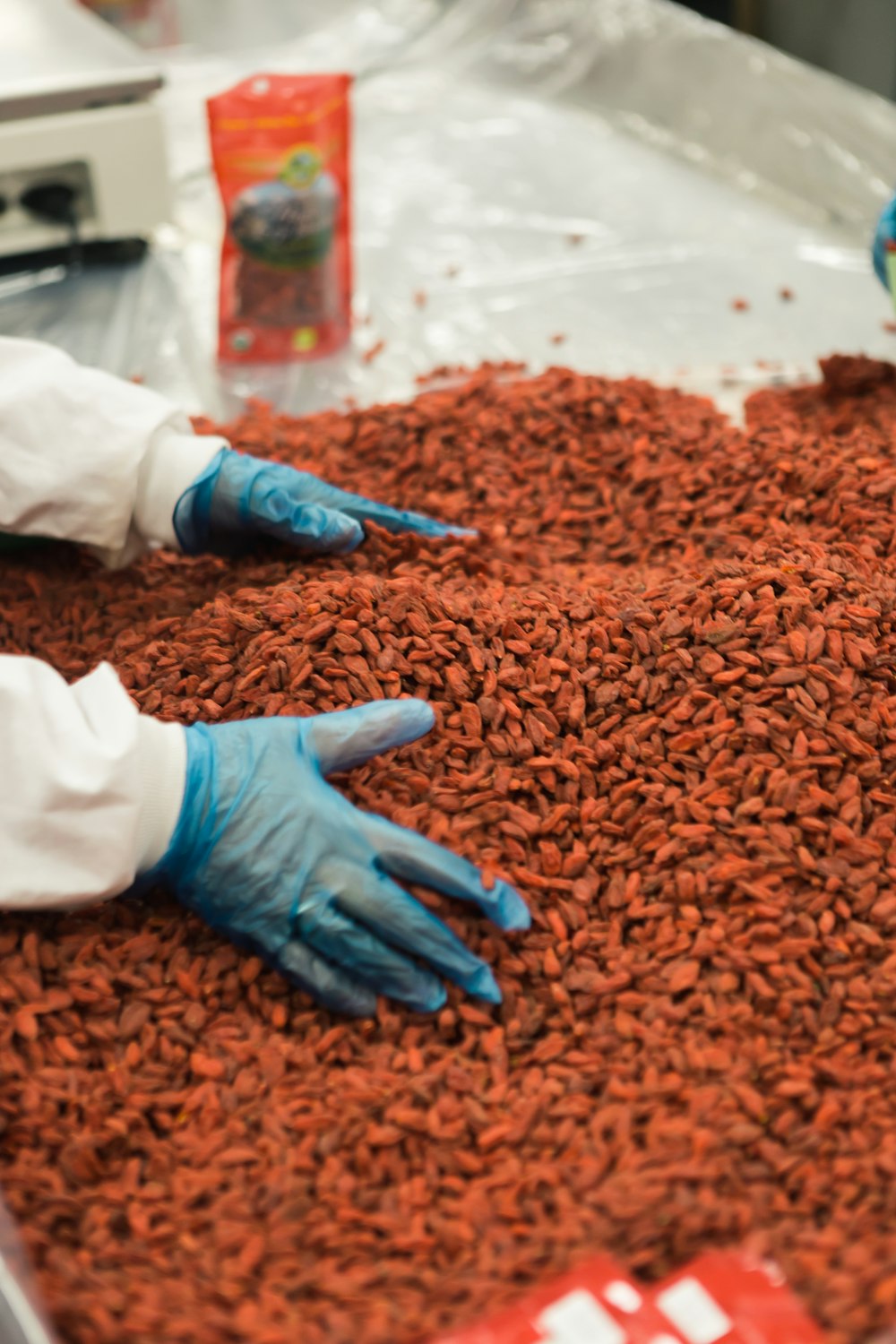 person holding grains on table