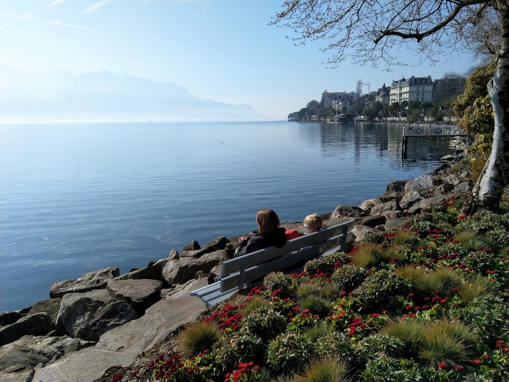 two person sitting on bench