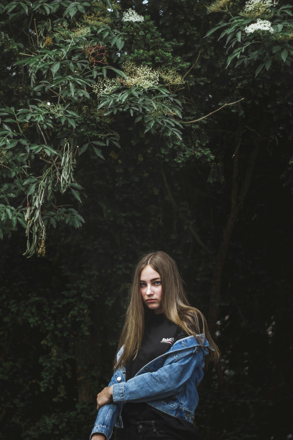 woman in blue denim jacket