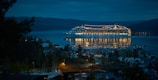 cruise ship near dock at night