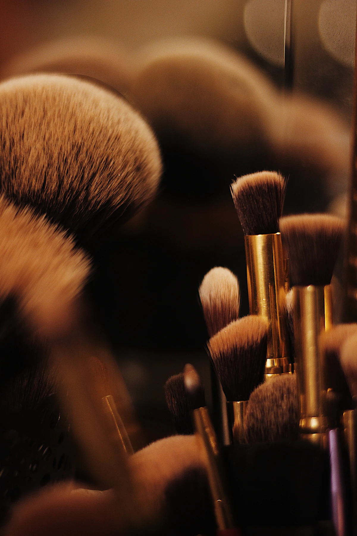 Professional brush set in golden light