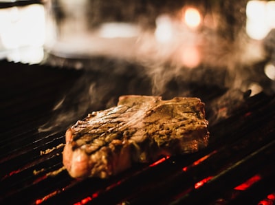 selective focus photography of grilled meat roast google meet background