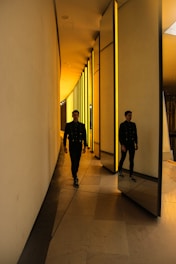 man walking inside building