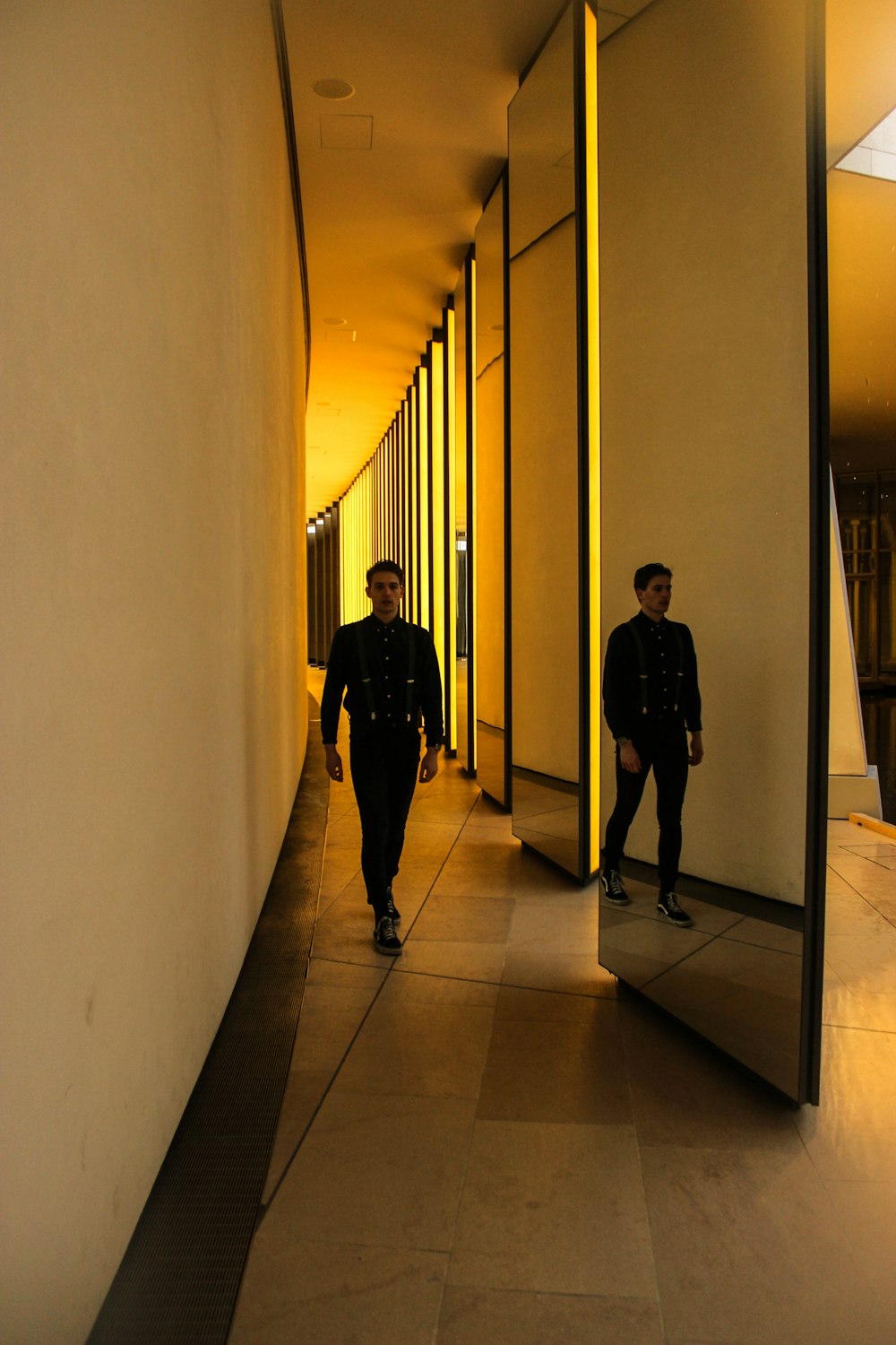 man walking inside building