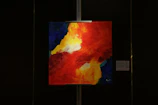 Painting featuring bold brush strokes and rich colors blending abstract and surreal elements.