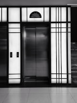 A modern elevator installation in a commercial building.