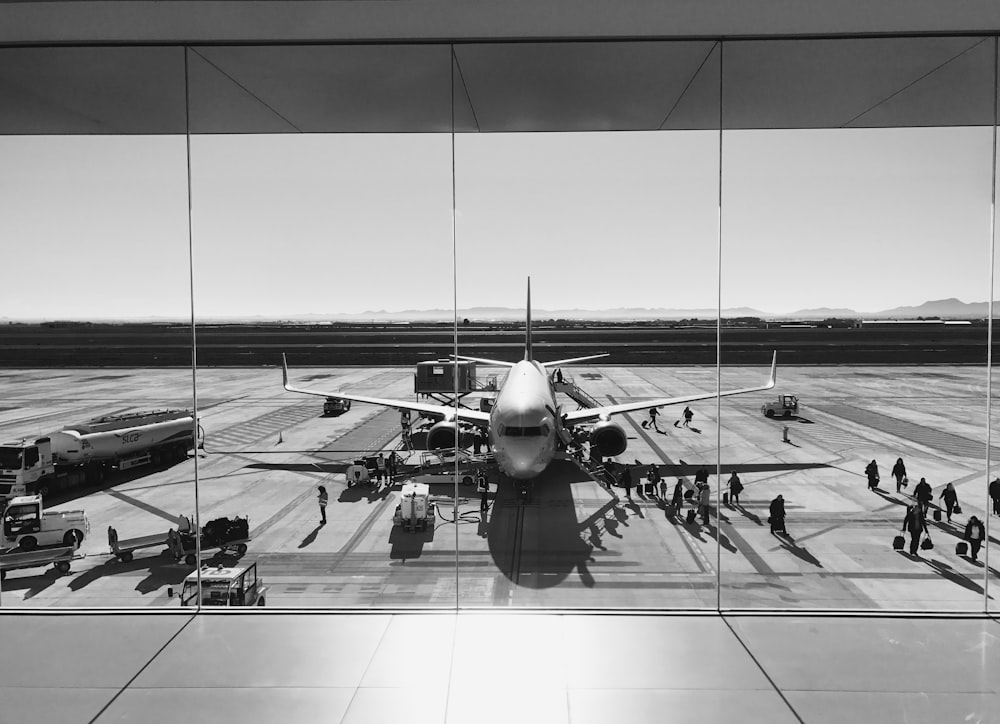 grayscale photo of airplane