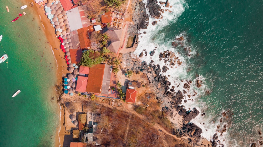 aerial photo of houses in rocky beach