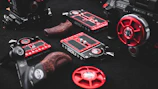 Various heavy-duty gears and mechanical parts laid out for inspection